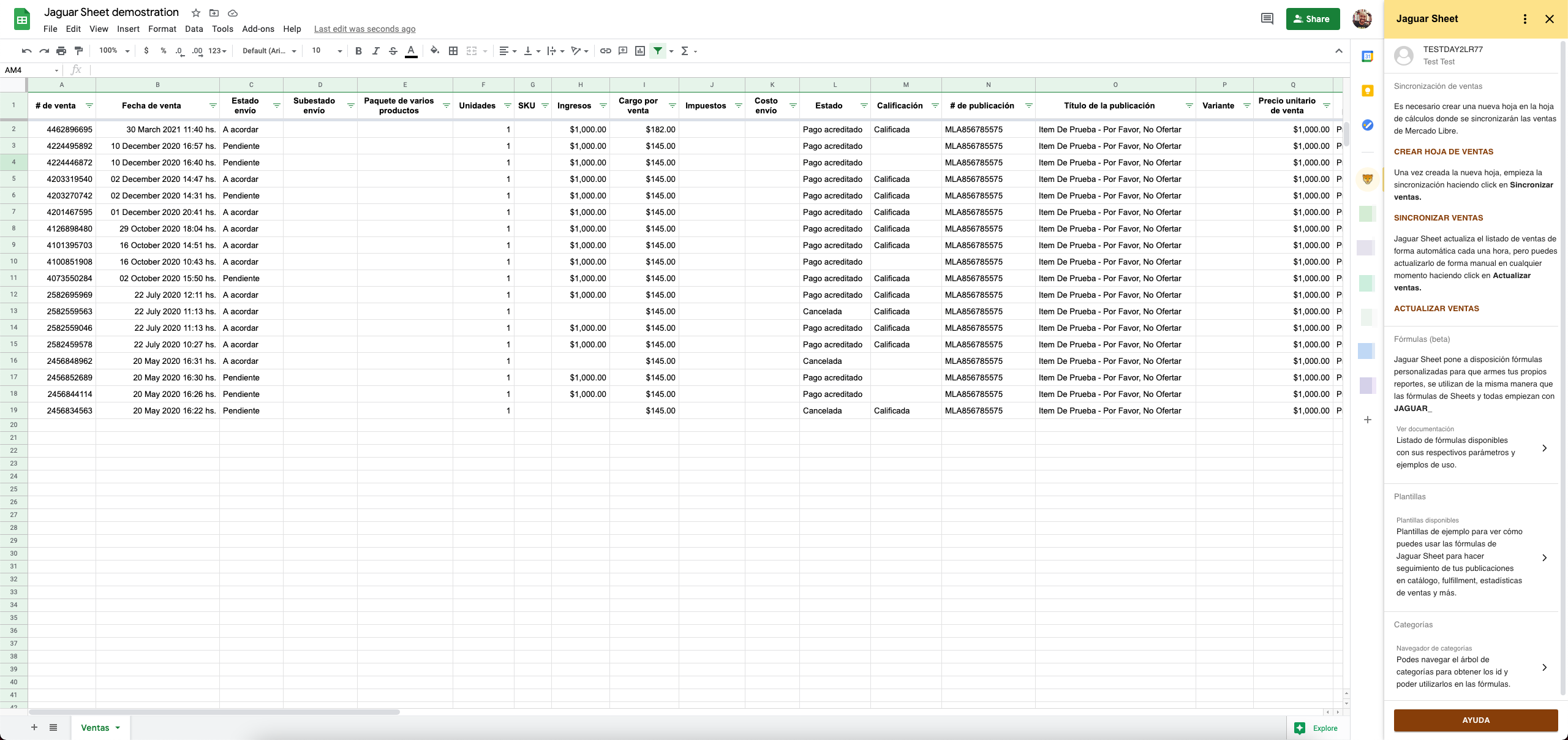 Mercado Libre to Google Sheets